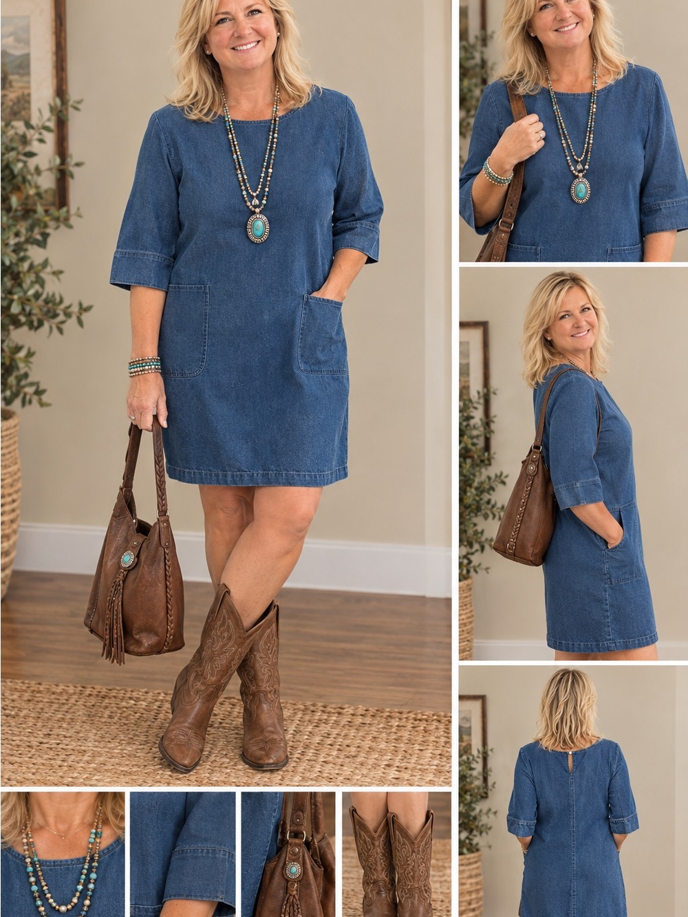 Boden Indigo Denim Shift Midi Dress - Picture 6 of 6